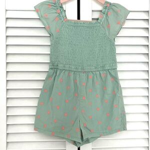 GAP Mint Green Romper with embroidered Coral Floral Pattern